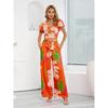 Boho Floral Print Two-piece Set, Flutter Sleeve Crop Top & Wide Leg Pants Outfits, Women's Clothing
