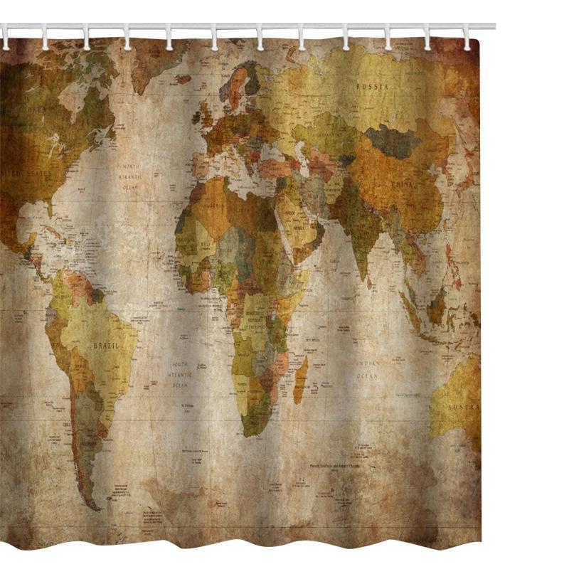 Tende da Doccia Mappa del Mondo con Ganci Stile Vintage Decorazione Accessori Decorazione Bagno Tessuto Poliestere Multicolore
