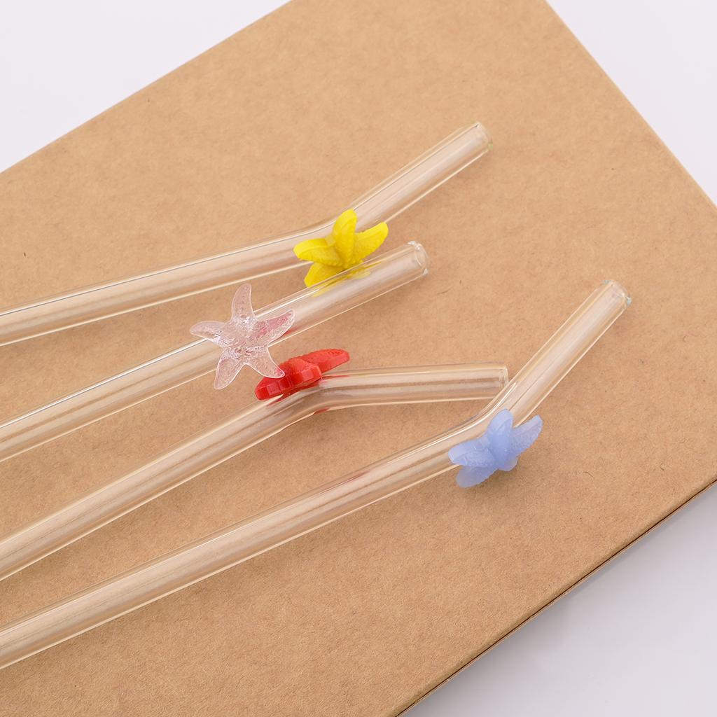 6pcs Starfish Bent Straw Set Milk Shake Coffee Straw High Borosilicate Glass Drinking Straws Set with Brush Party Bar Drinkware