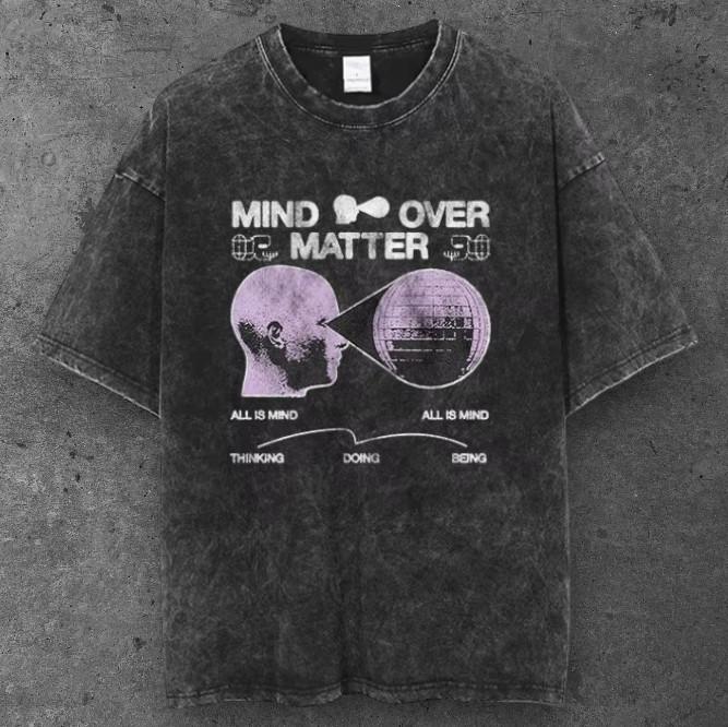 Унисекс футболка оверсайз с графическим принтом Mind Over Matter , выцветший черный, стиль Opium, S-3XL S разноцветный