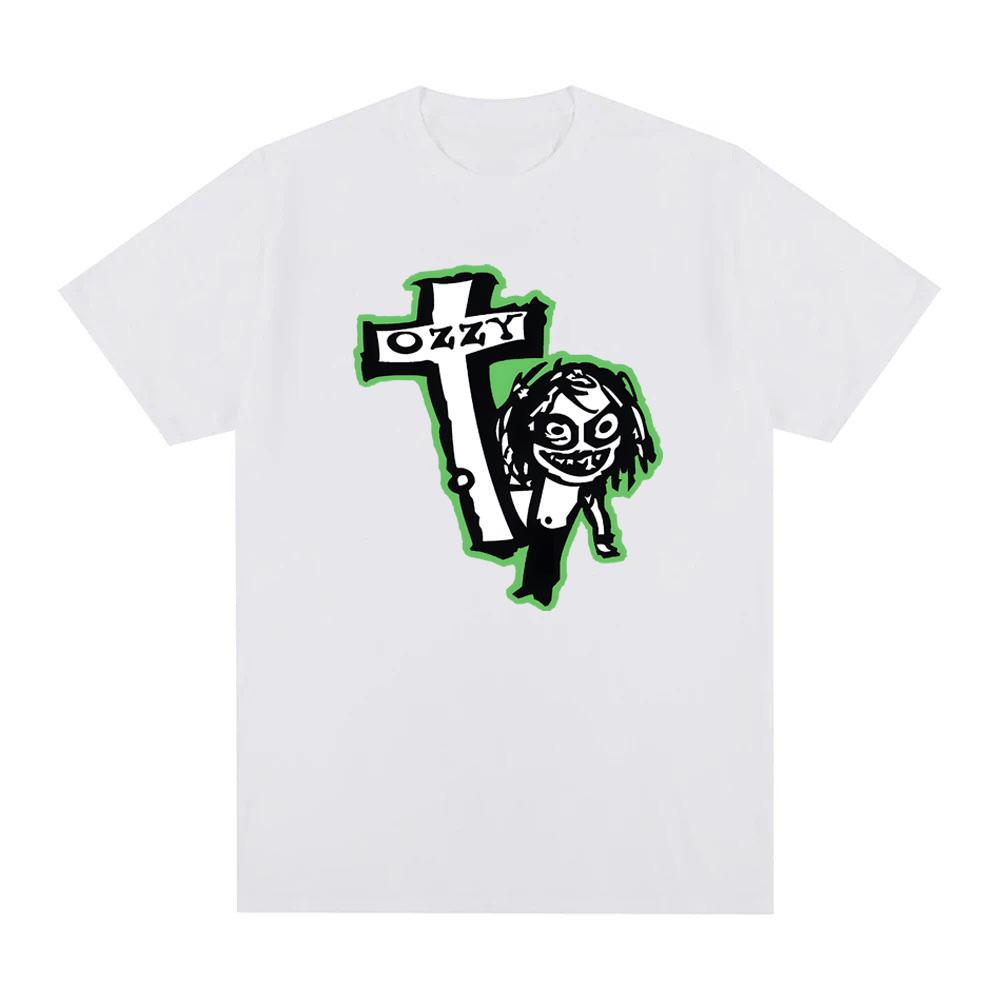 Ozzy Osbourne Manga T-Shirt Grafikdruck Hip Hop Baumwoll-T-Shirt Kurzarm Gothic T-Shirt Hohe Qualität Herren/Damen Tops XXL weiß
