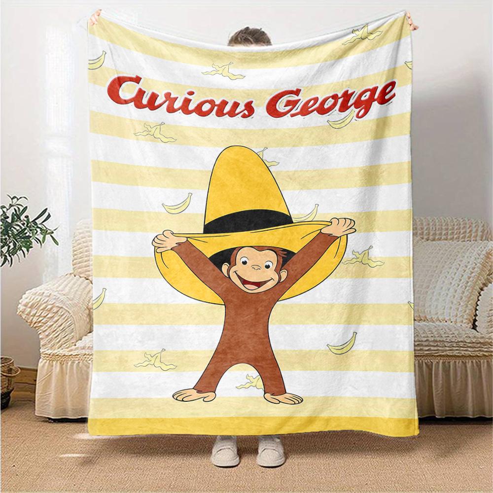 1pc Curious George Blanket, Gift, for Men and Women, Soft Blanket, Good for Sofa Bed Couch Travel, Lightweight Flannel Blanket