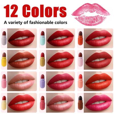 12 PCS Matte Lip Gloss Set Capsule Lipstick Waterproof Long Lasting Non-Stick Cup Lipstick Lip Tint Set
