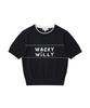 WACKY WILLY Women'S Typographic Color Block Short Sleeve Knit Navy