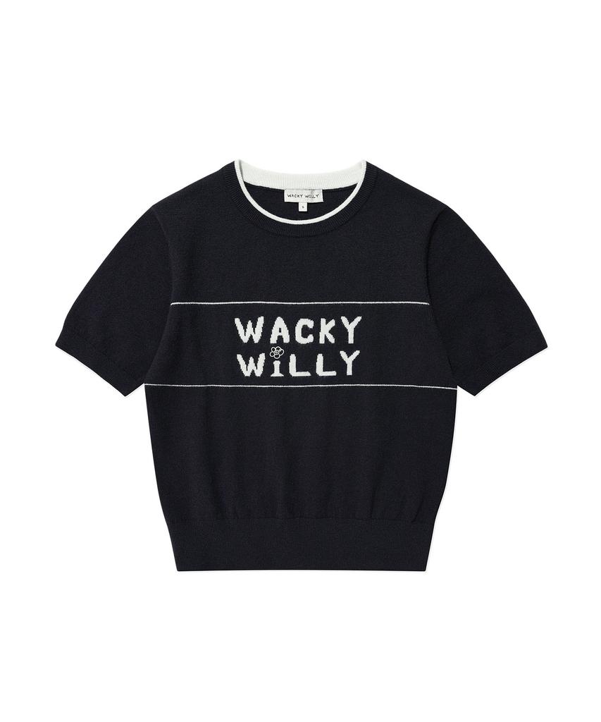 WACKY WILLY Women'S Typographic Color Block Short Sleeve Knit Navy