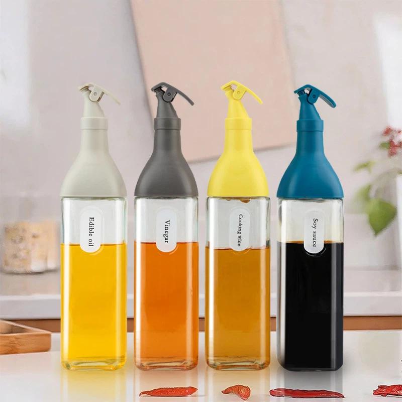 1Pcs Glass Oil Dispenser Bottle With Flip Top Lid Leak Proof Seasoning Sauce Vinegar Storage Container For Kitchen Cooking