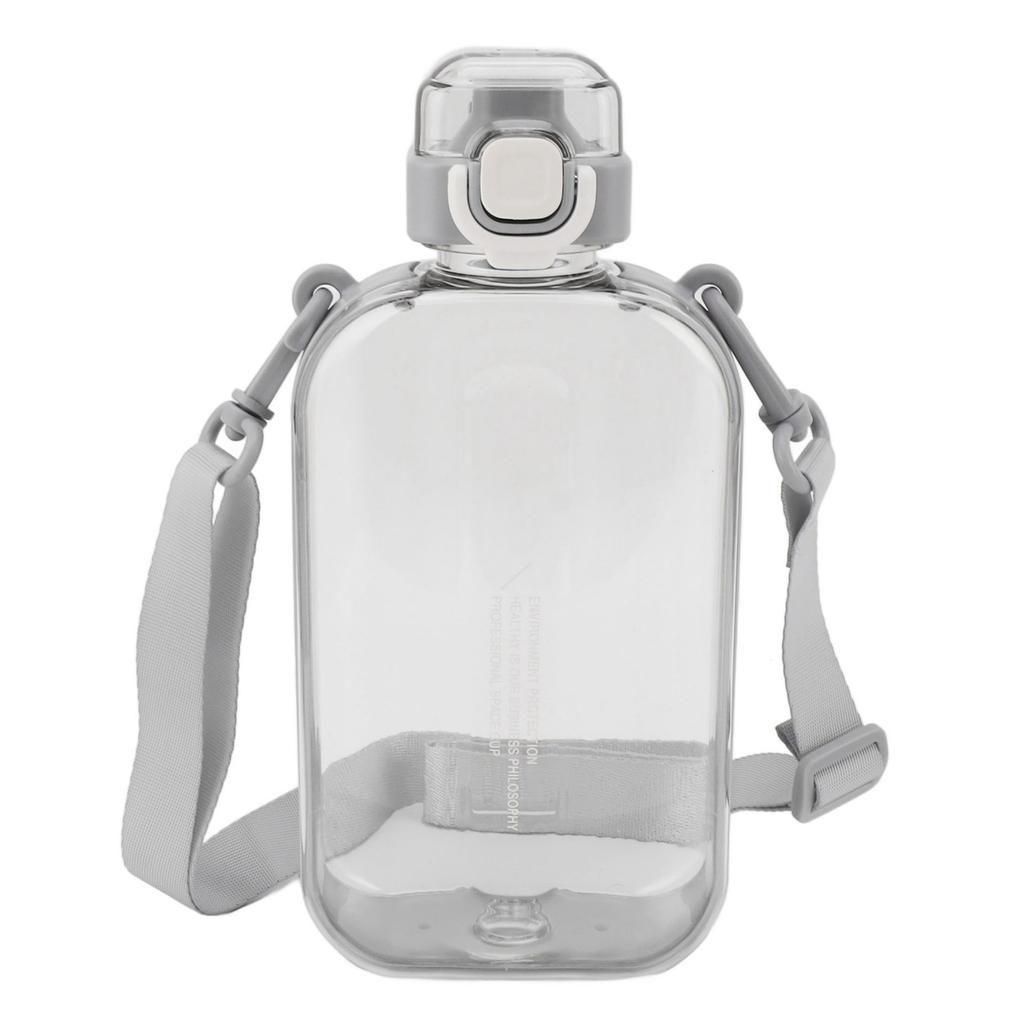 Flat Water Bottle 750ml Slim PC Silicone Leak Proof with Strap Flat Drinking Bottle for Sports