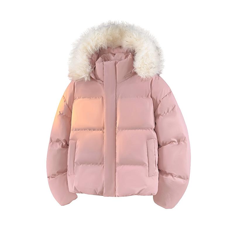 Hooded Cotton Jacket Men Women Thick Fur Collar Bread Coat Winter Short Parkas Outwear Cotton Jacket
