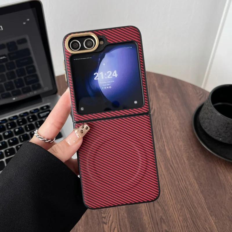 Luxury Slim Carbon Fibre Phone Case For Samsung Galaxy Z Flip 7 FE 6 5 4 3 5G Soft Bumper Magnetic Wireless Charge Protect Cover