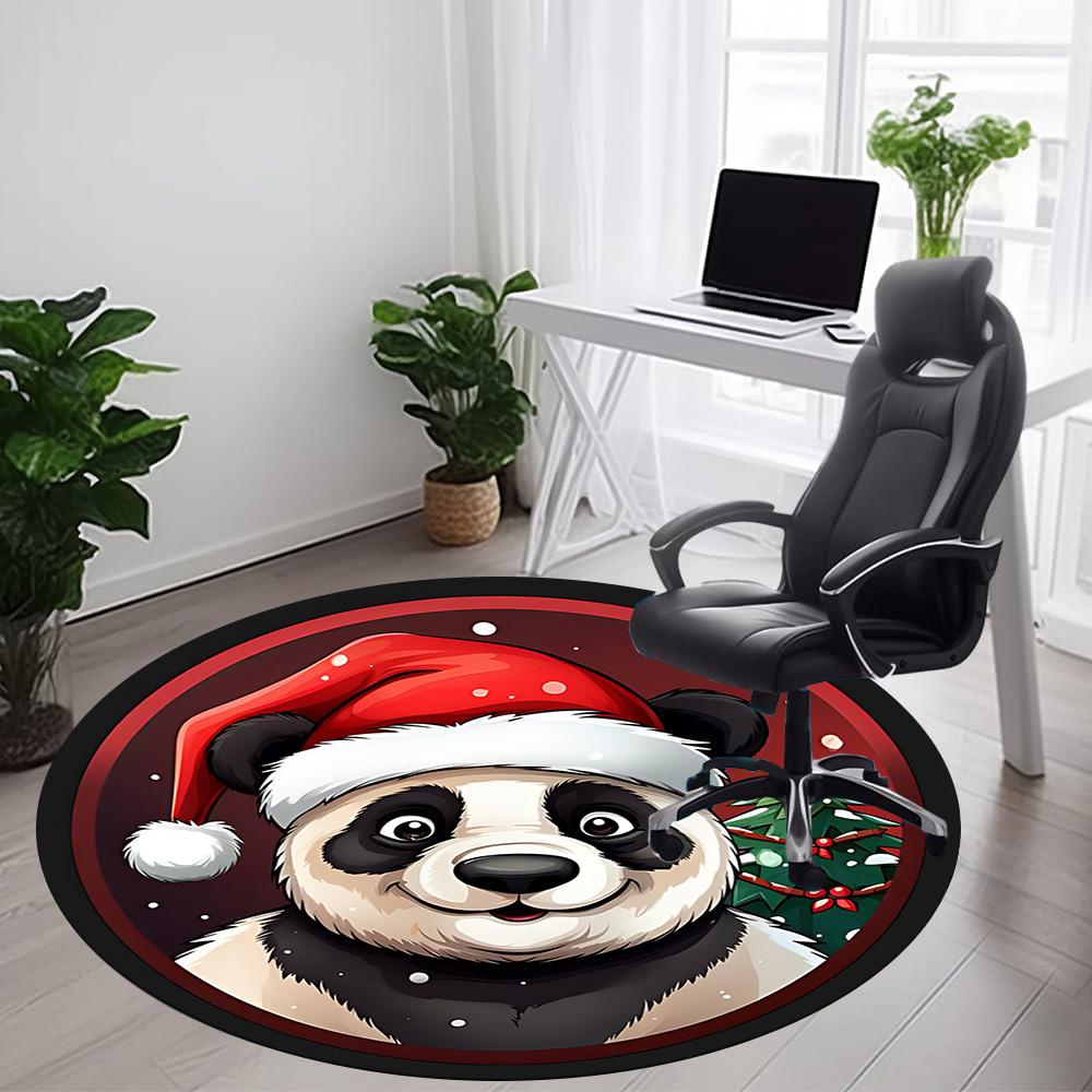 1PC Panda Christmas Office Round Area Rug,  Mat Suitable ForOffice, Under Office Chairs Bedroom Living Room Home Decor, Room Deco