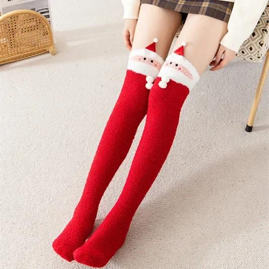 Over Above Knee Socks Long Womens Striped Panda Cat Winter Warm Ladies Girls Black White Funny Thigh High Stockings Christmas