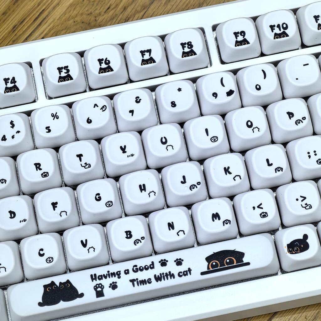 MAIMOOO Kätzchen Tastenkappen Verstecken Weiß Schwarz Einfach Niedlich Katze Tastenkappe Moa PBT Kawaii AJAZZ Aula Tastatur Tastenkappe