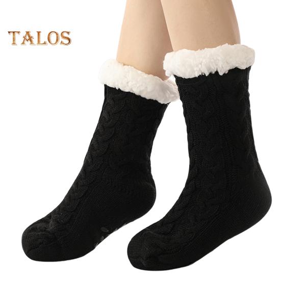 

1 пара кашемировых носков, тапочки с нескользящими точками, зимние толстые домашние носки для сна для женщин и пожилых людей чёрный