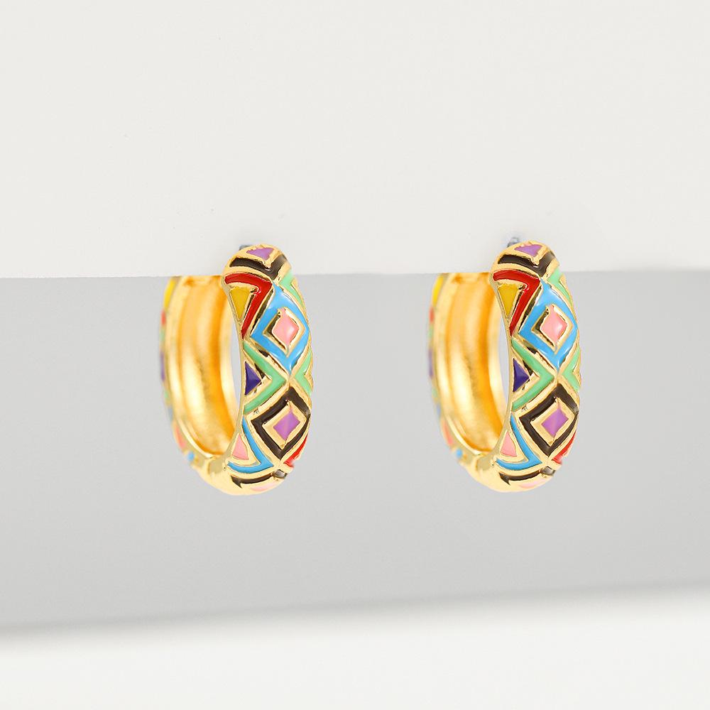 Kenjie Retro Copper Enamel Circle Earrings - Fashionable, Colorful, Versatile Drip Oil Earrings for Women