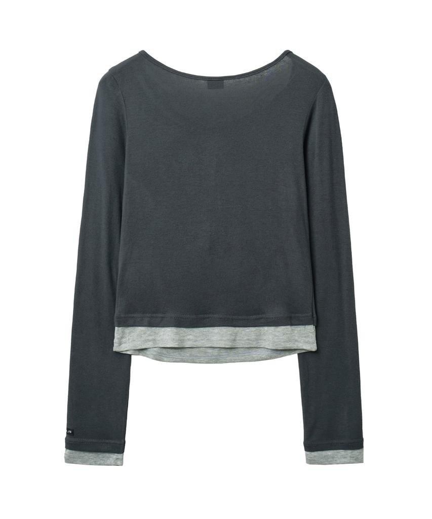 Lense Henley Neck Layered T-Shirt Charcoal