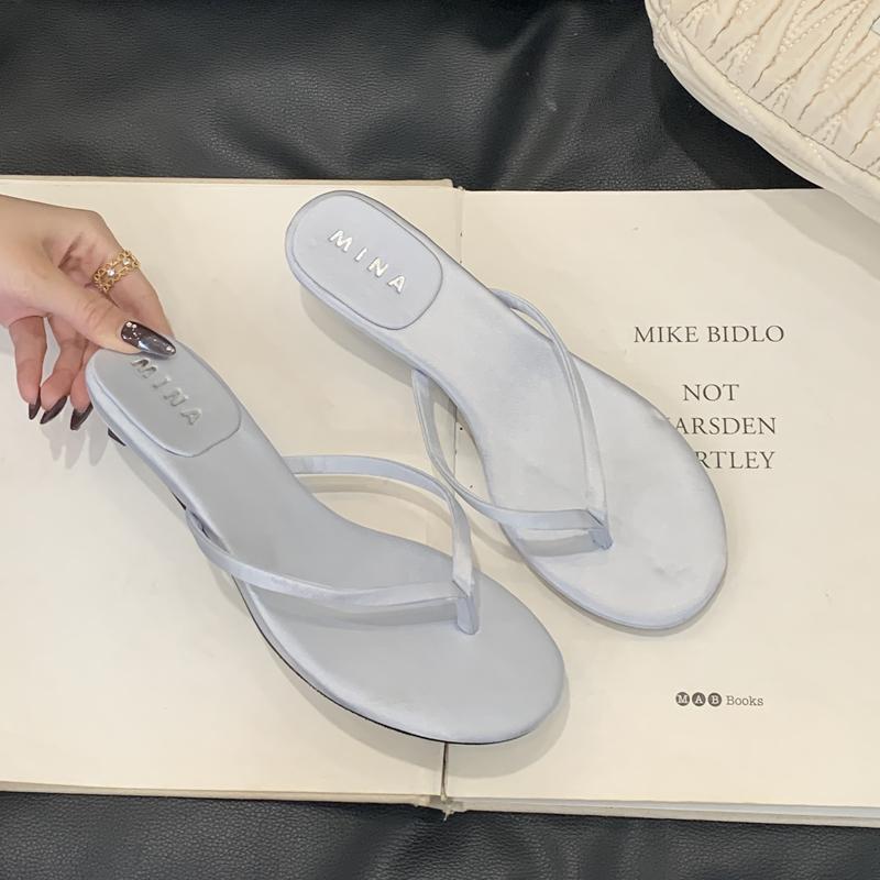 Fashion SUOJIALUN 2025 Summer New Brand Slipper Fashion Narrow Band Slip On Flip Flop Shoes Thin Low Heel Outdoor Dress Sandal Slides Sh