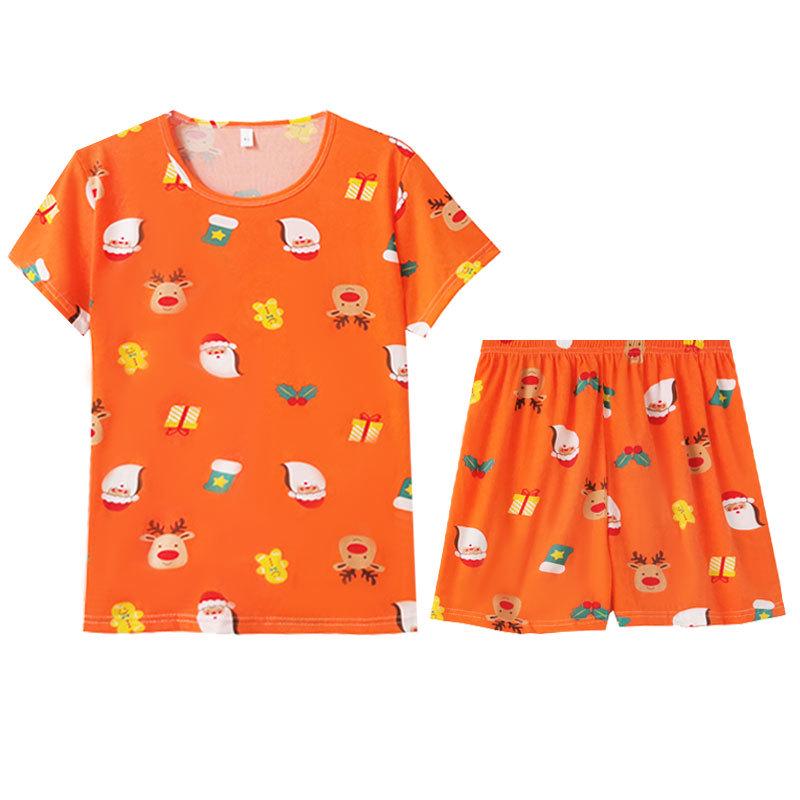 Women's Santa Claus Cartoon Short Sleeve Pajama Set - Soft, Comfortable Summer Loungewear