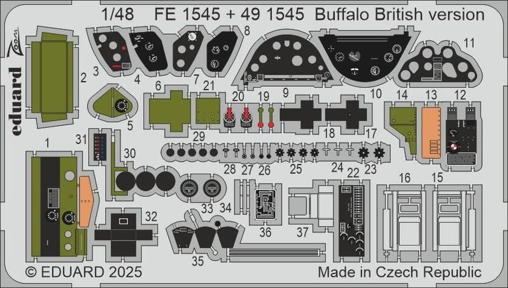Eduard 1/48 Scale Brewster Buffalo British Type Etched Parts (for Tamiya) Plastic Model Kit Parts EDU491545 (Airplane)