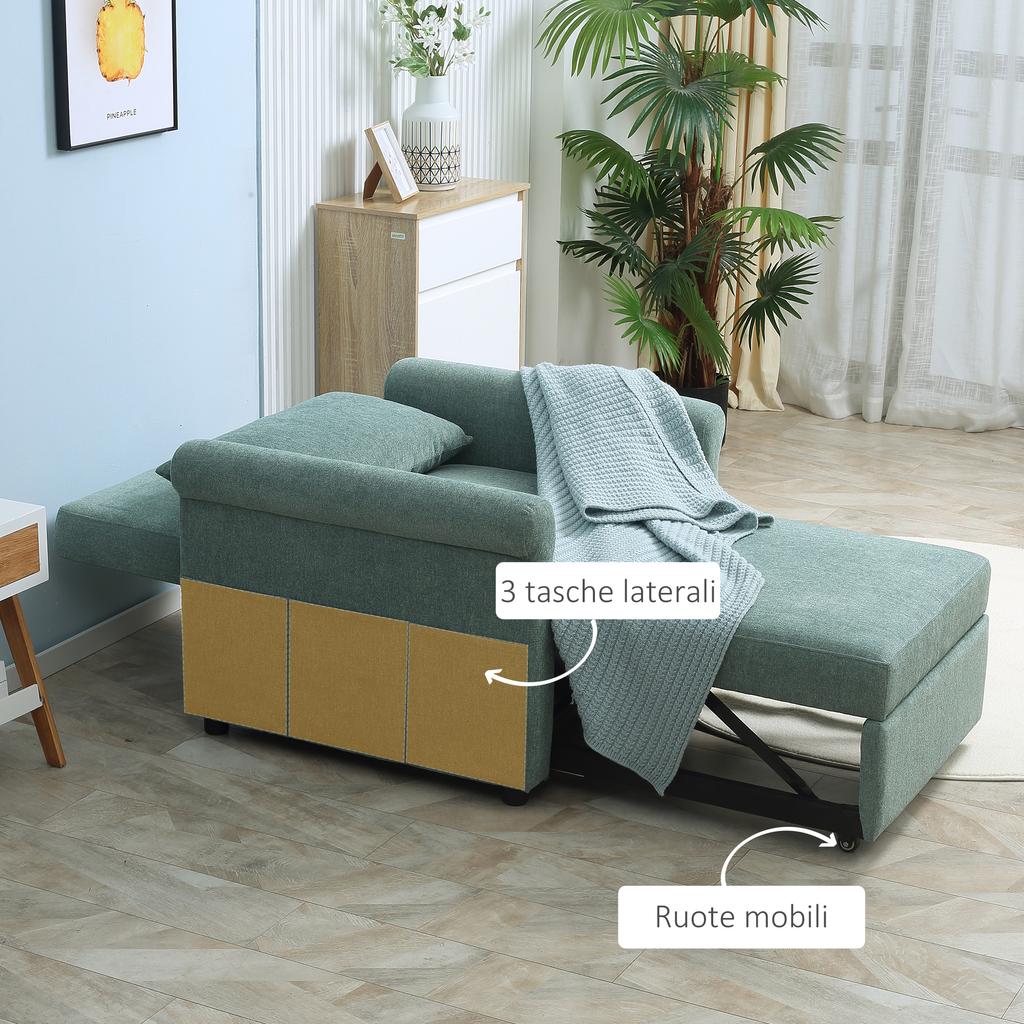 Space-Saving Single Armchair Bed Reclining On 4 Levels with Padded Seat, 96x84.5x87.5cm, Green