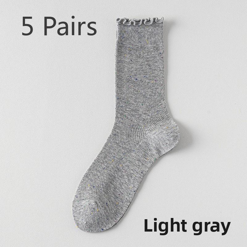 5 Pairs of Female Spring and Summer Thin Agaric Lace Sweat Absorbing Breathable Boneless Long Tube Pile Socks