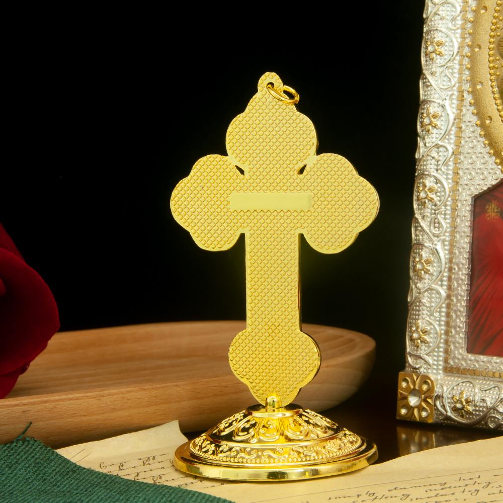 HT Gold Plated Jesus Crucifix Statue Cross Religion Metal Craft Prayer Gift Home Car Table Cross
