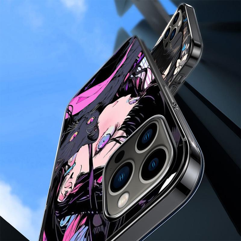 Anime Girls Cute Black Cat Phone Case For iPhone 17 Air 16 Pro Max 16E 15 + 14 Plus 11 12 13 Mini 7 8 SE Gift Print Cover Fundas
