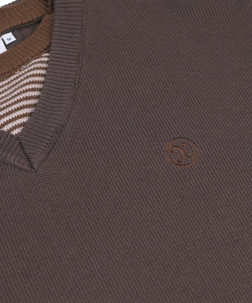 XTONZ Xtk180 Striped Layered V-Neck Pullover Knit (Brown)