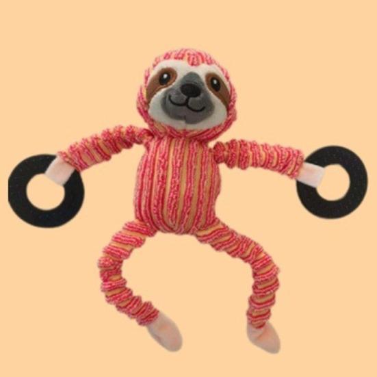 Interactive Dog Toy Squeaky Plush Animal Dog Chew Toy with Rubber Ring Stuffed Sloth Monkey Tug-of-War Toy for Puppy Teething