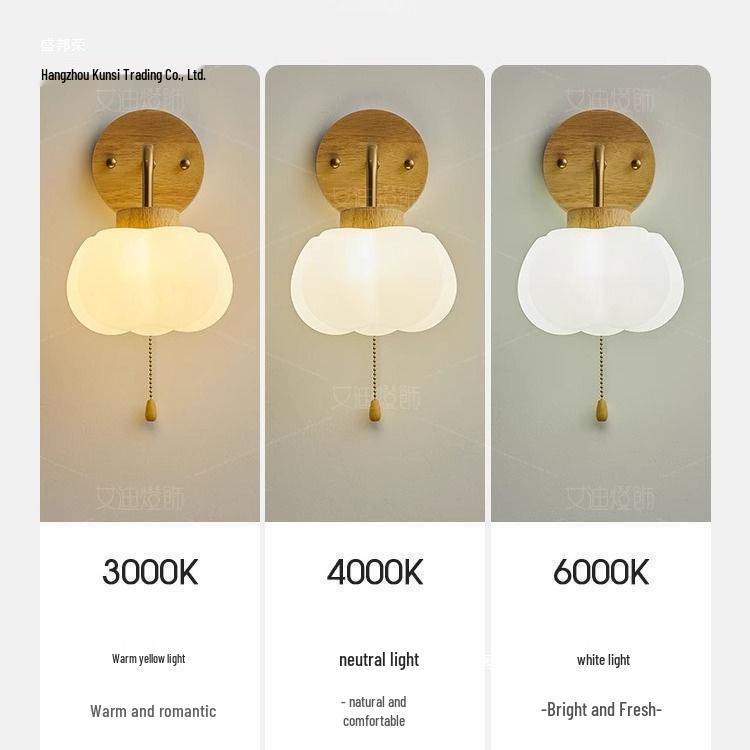 2023 Japanese Wabi-Sabi Solid Wood Wall Lamp – Retro Bedside & Hallway Light