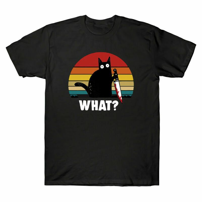 Shirt Black Tee What Cat Knife Murderous Funny TShirt Cat Unisexs With Cat Retro S