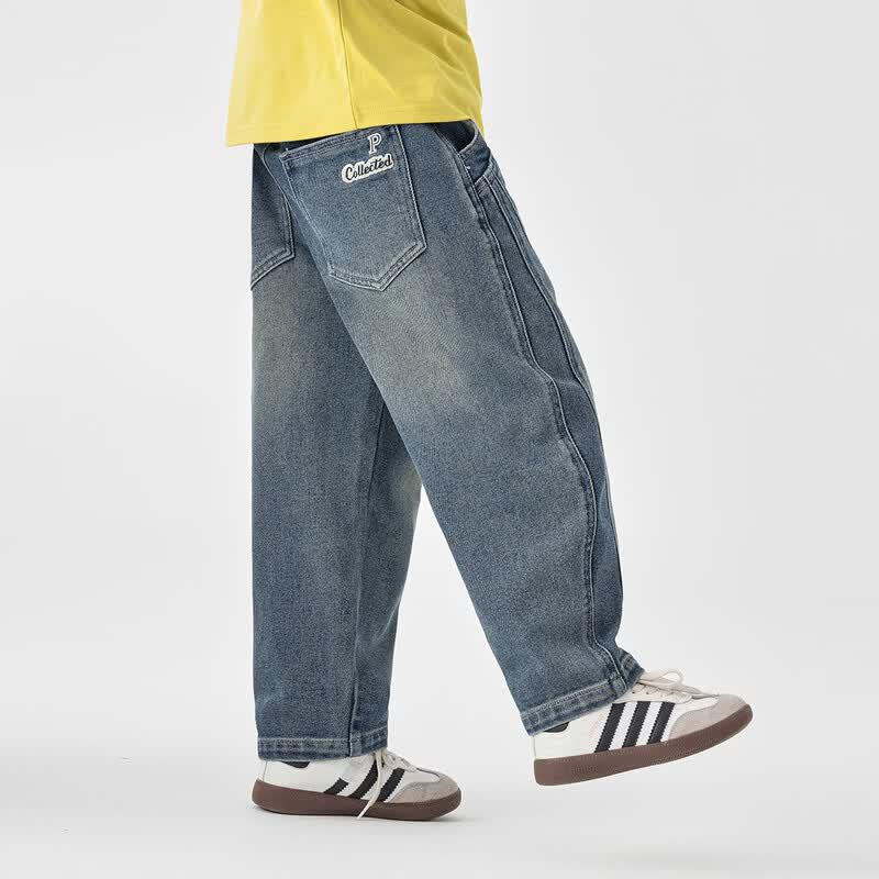 Boys' Fashion Curved Wide-Leg Denim Jeans