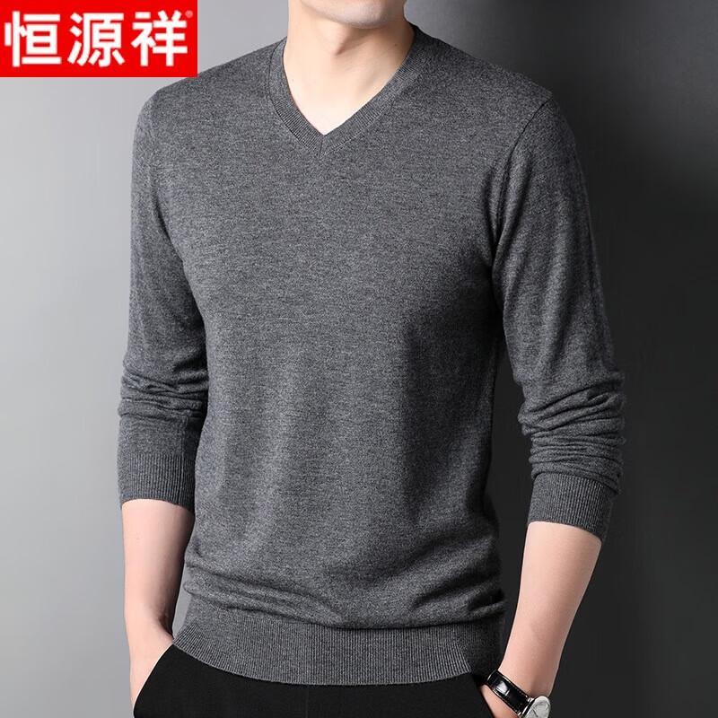 Hengyuanxiang Men's V-Neck Thick Wool Blend Pullover Sweater