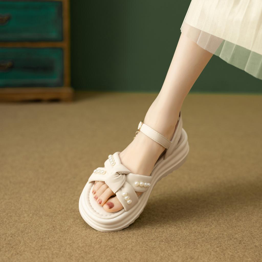 Mode Damen Freizeitschuhe Neu Kawaii Perlenkette Mary Jane Damen Schuhe Mode Vielseitige Lolita Slipper Outdoor Sandalen