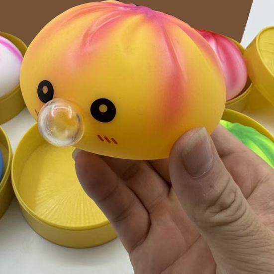 Bubble Blowing Dumpling Squeeze Toy with Steamer Box Soft Steamed Bun Sensory Toy Decompression Dough Stress Ball Fidget Toy