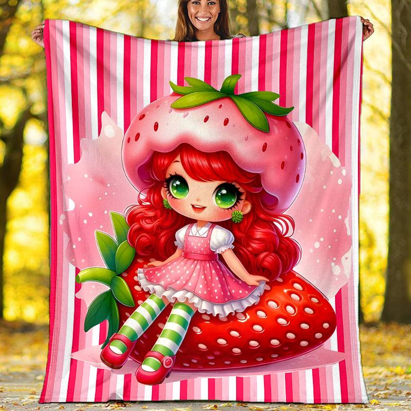 1pc Strawberry Princess6 Theme Blanket - Digital Print, Polyester, Cozy for All Seasons, Perfect for Outdoor, Camping, and Travel