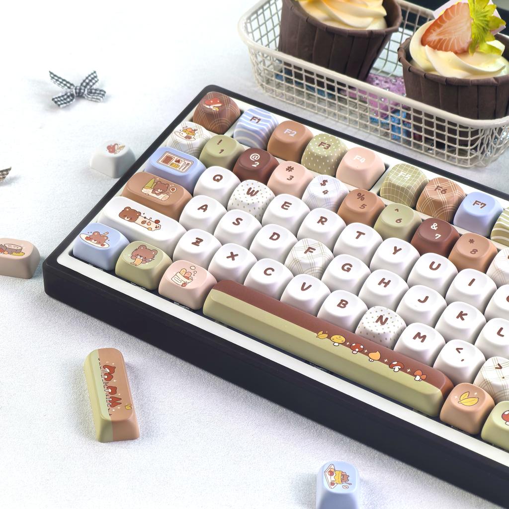 MAIMOOO Keycaps Russian Korean Forest Bear Cute Brown Moa Cherry Pbt Thermal Sublimation For Magnetic Switch Keyboard Keycap