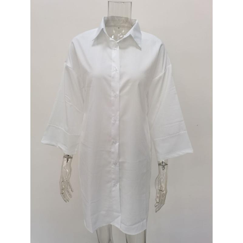 Spring and Autumn Women's Dress Plus Size Solid Colour Loose Shirt Dresses