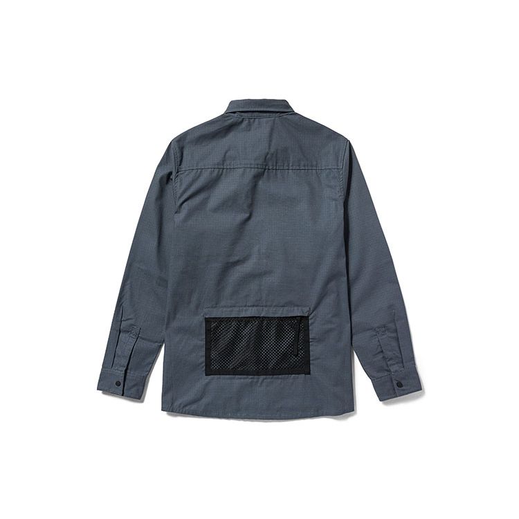 Timberland Solid Color Multi Pocket Outdoor Water Resistant Casual Loose Long Sleeve Shirt Men Shirts Rock-Blue A6Q49-DH3