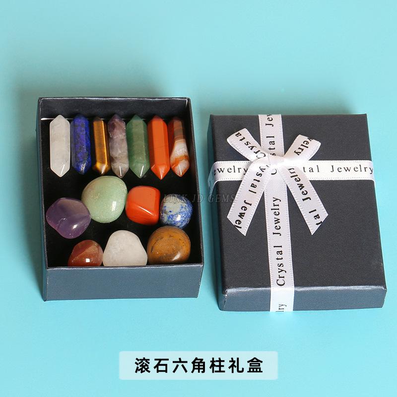 Natural Seven Colors Crystal Stone Single-pointed Hexagonal Column Ore Specimen Ornament Pendant for Men Women Room Jewelry Gift