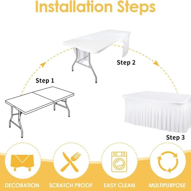 4/6/8 FT Stretch Table Cloth Polyester Rectangle Washable Table Cloth Solid Color for Birthday Wedding Events Party Decoration