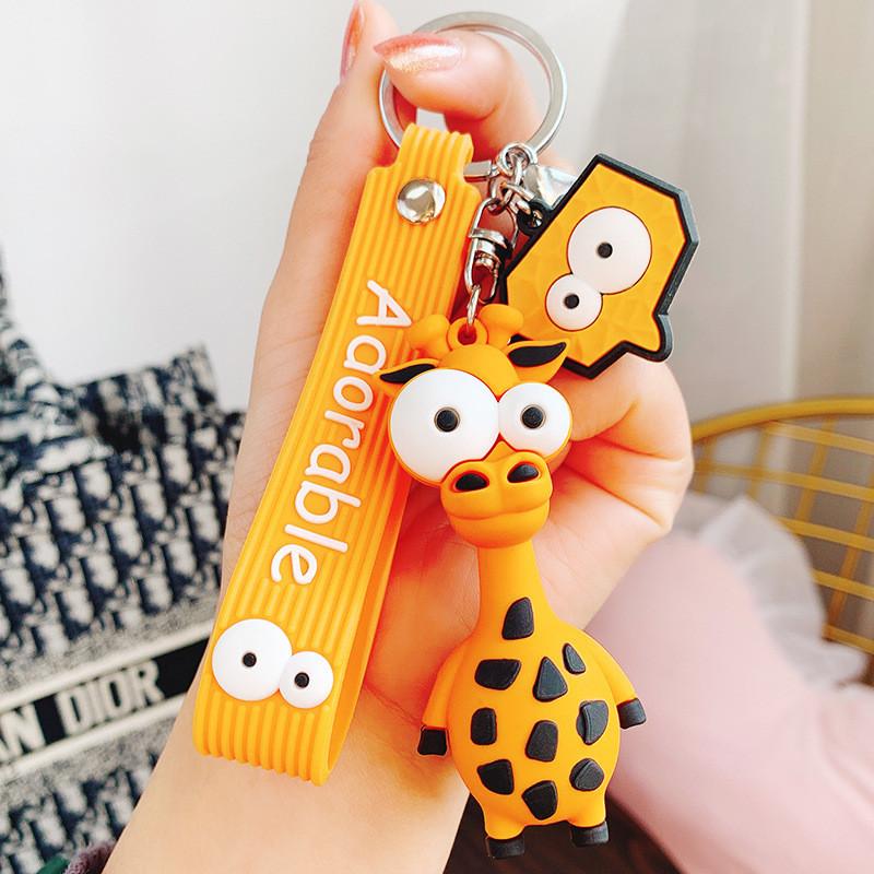 

Bulging Eyes Playful Giraffe Keychain Cute Silicone Cartoon Perfect For Students жирафовый