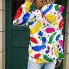 Women Plus Size Abstract Printed Long Sleeve Drawstring Hood Kangaroo Pocket Pullover Hoodie