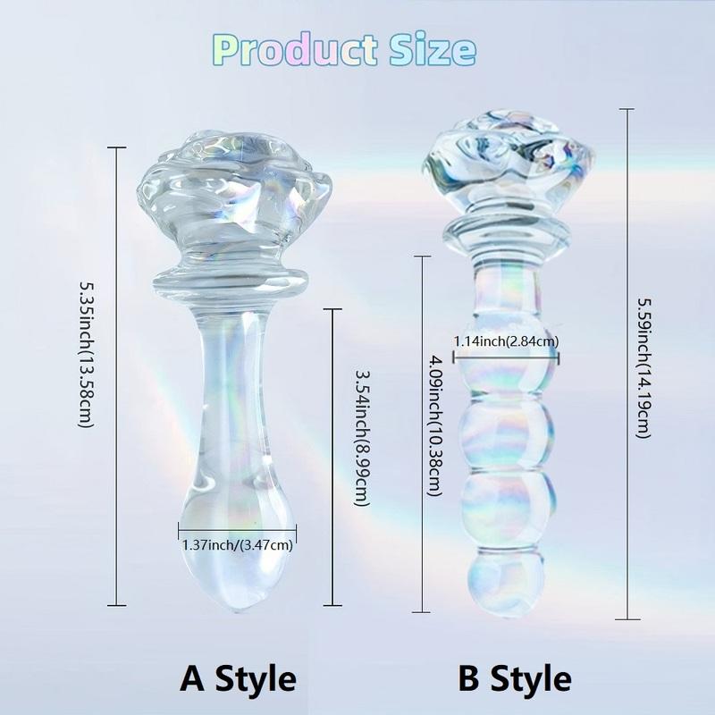 Glass Anal Beads Colorful Butt Plug Rose Round Base And 4 Gradient Beads Butt Plug Anal Expander Masturbation Sex Toy For Women