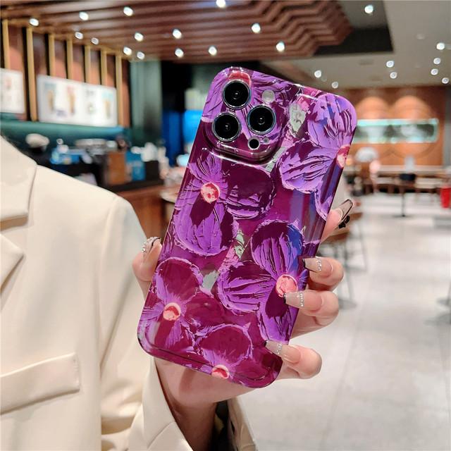 

Чехол для телефона с масляной краской в ​​стиле ретро и цветком для Iphone 14pro Max 13 12 11 Pro Max 14 Plus, защитная мягкая задняя крышка с защитой от ударов камеры For iPhone 14Pro Max