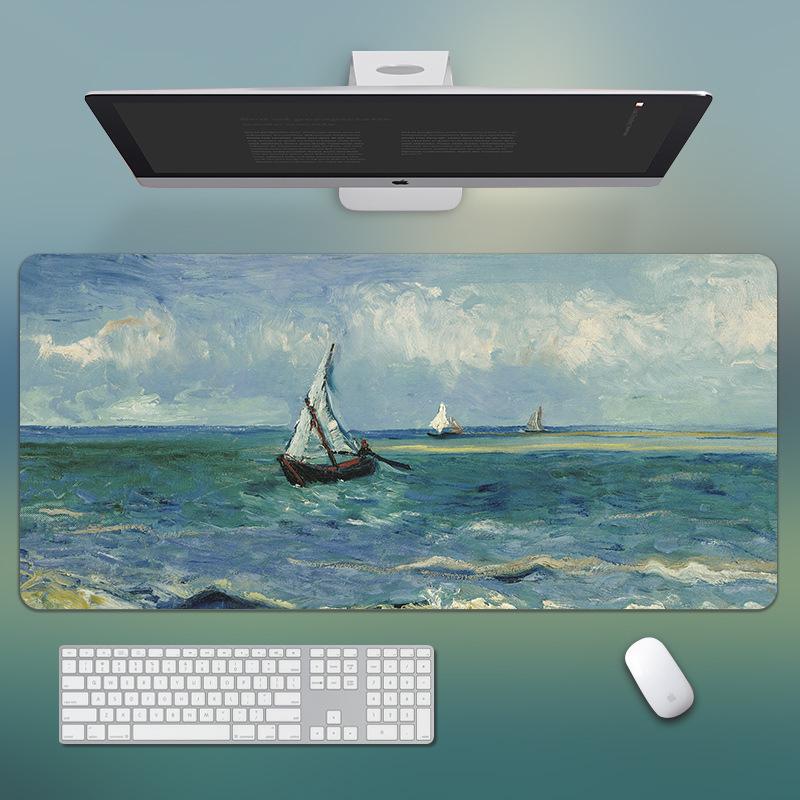 Gogh Oil Painting Van Landscape Mouse Pad Extra Large Nonslip Desk Mat With Precision Stitched Edges