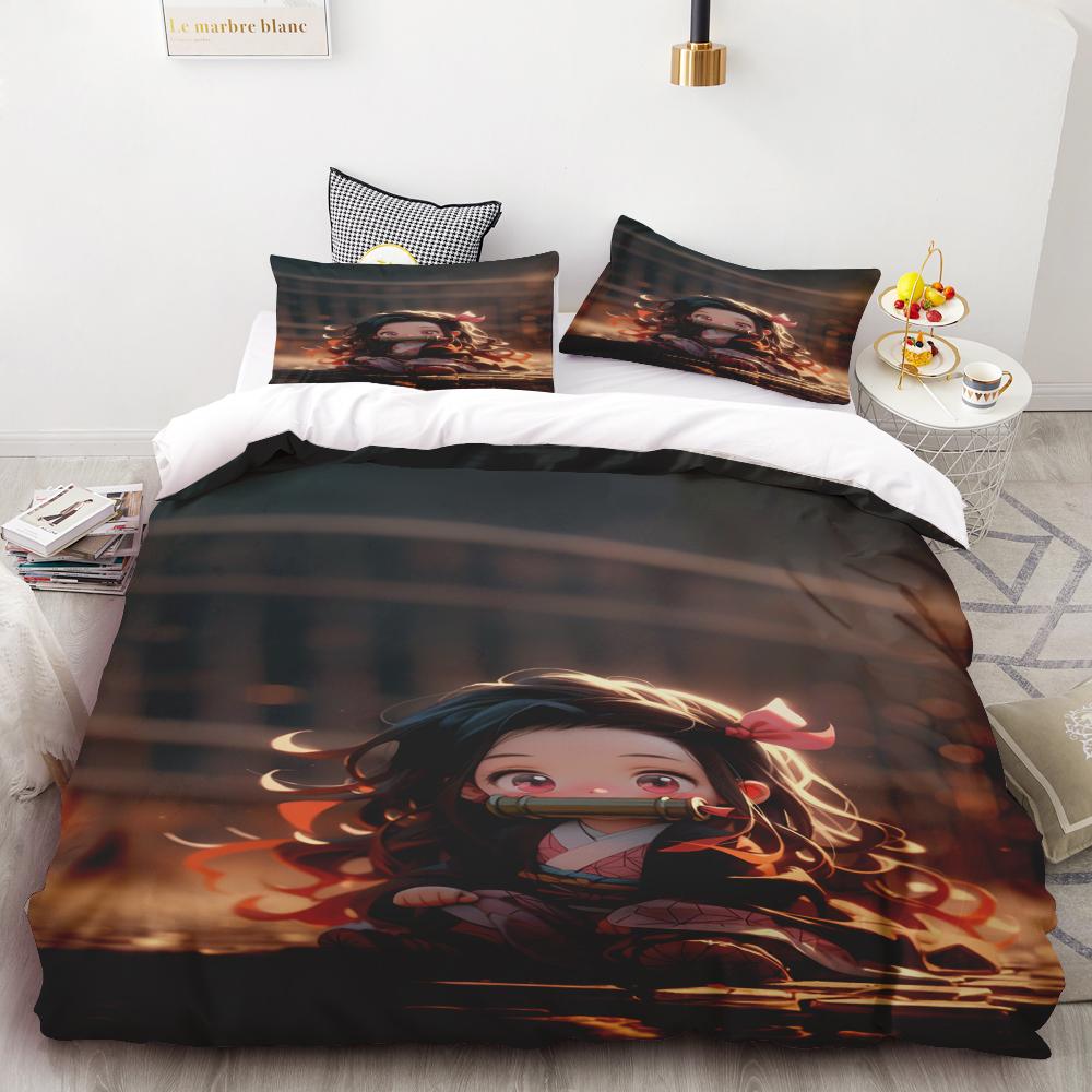 Duvet Covers Cartoon Bedding Set Printed Cartoon Home Decor Demon Slayer Bedding Set Soft And Comfortable Queen/King Boys