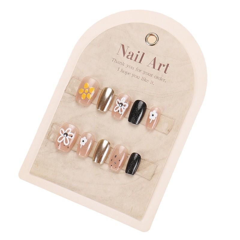 Handmade 3D Floral Mirror Powder Press-On Nails with Nail Art Stickers