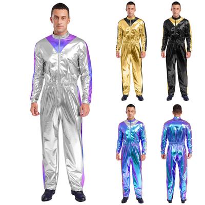 Salopetă Strălucitoare Scânteietoare pentru Bărbați Body cu Mânecă Lungă Talie Elastică Design Color Block Petrecere Club Îmbrăcăminte Casual