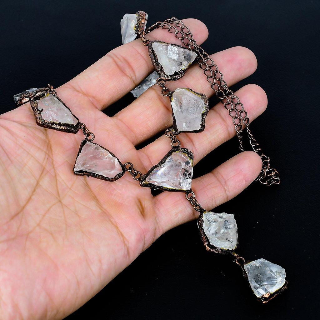 Clear Quartz Handmade Gemstone Necklace, Copper Electroformed Necklace Antique Jewelry, For Engagement Gift