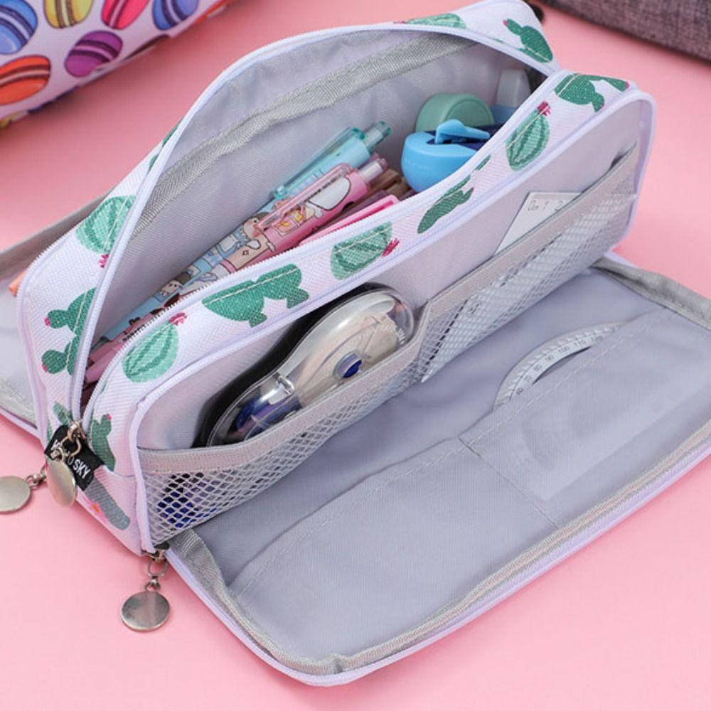 Large Storage Pencil Bag 3 Compartment Pencil Pouch Portable Pen Case Office